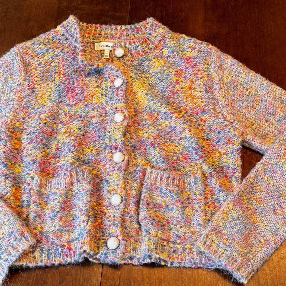 Heartloom Cardigan Women S Multicolor Confetti Knit Button Front Patch Pocket